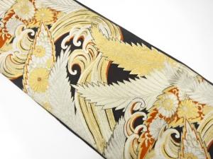 アンティーク　波に花唐草模様織り出し袋帯（材料）